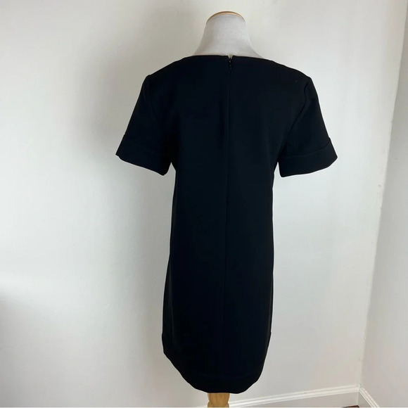 Theory V-neck Crepe Banded Shift Dress Admiral Crepe Light Solid Black Size 8 - Picture 5 of 7